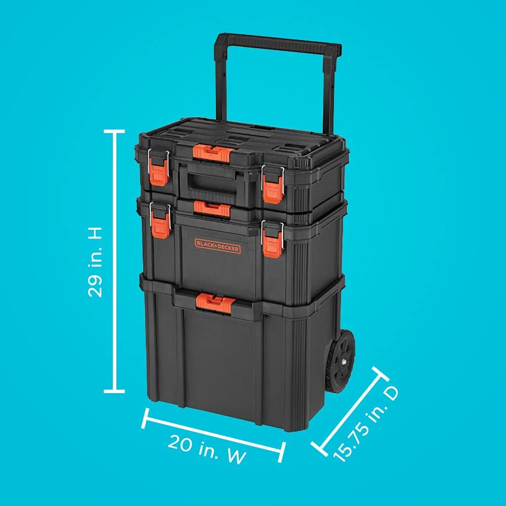 beyond by BLACK+DECKER BLACK+DECKER BDST60500APB Stackable Storage System - 3 Piece Set (Small, Deep Toolbox, and Rolling Tote) - Image 3