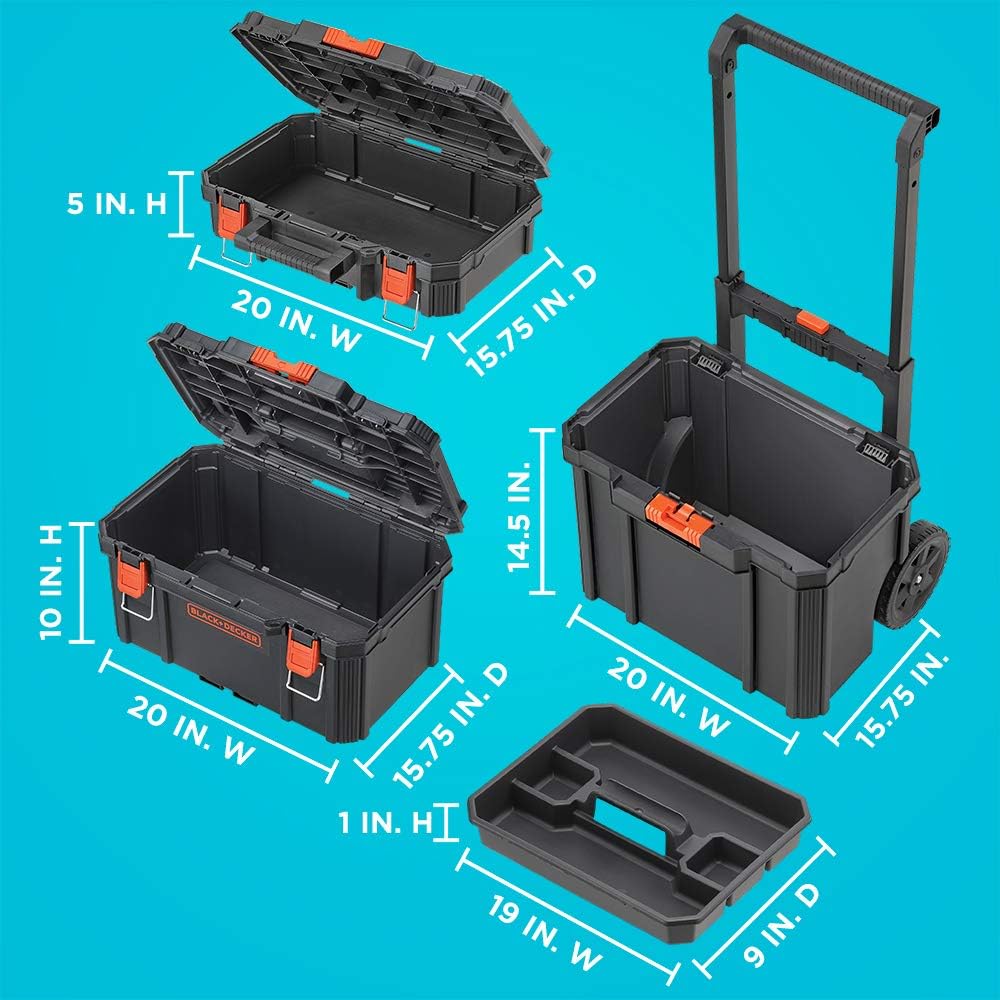 beyond by BLACK+DECKER BLACK+DECKER BDST60500APB Stackable Storage System - 3 Piece Set (Small, Deep Toolbox, and Rolling Tote) - Image 4