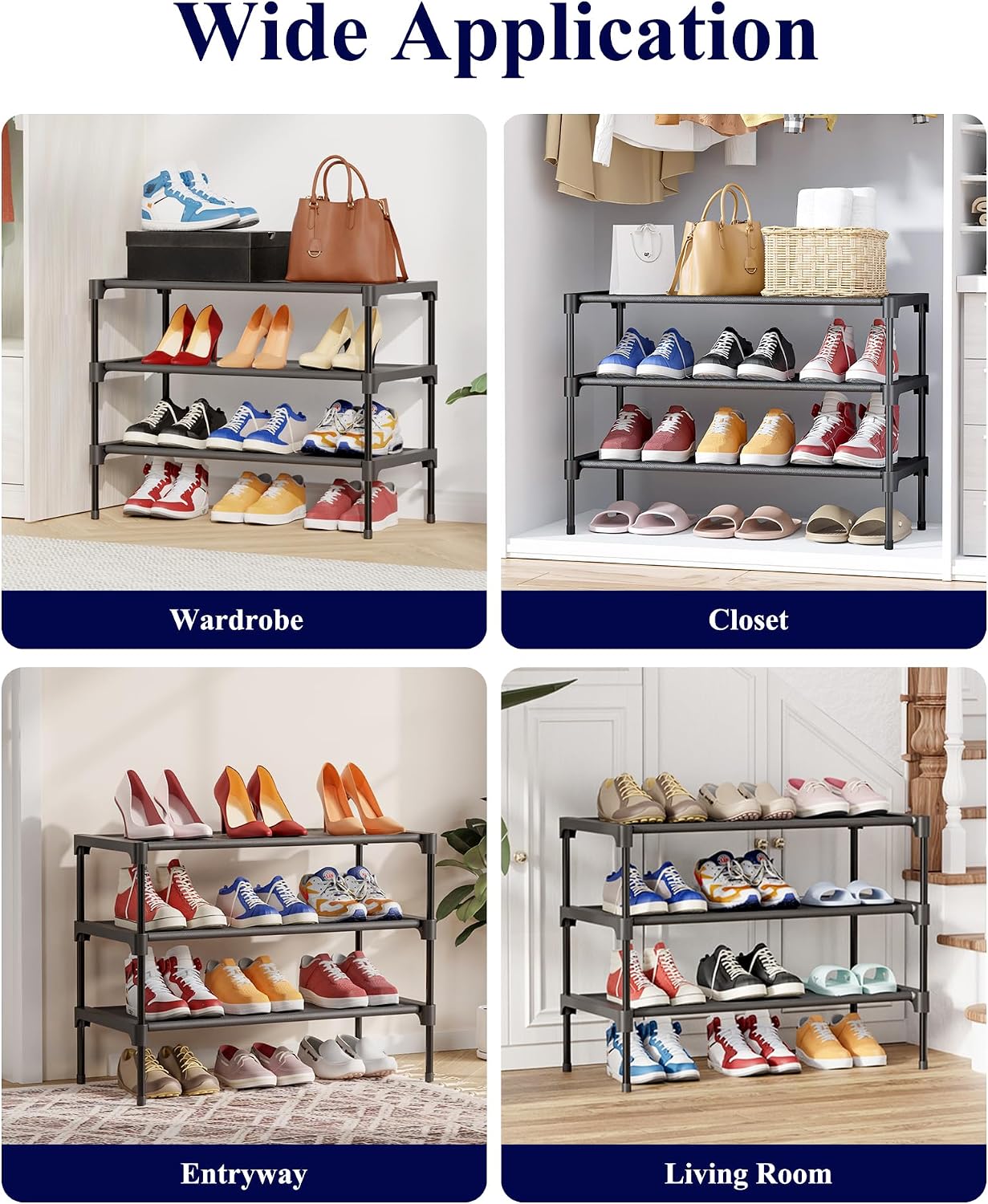 Kitsure Shoe Rack - Non-Woven Shoe Rack Shelf, 27.5" Wide - 3 Tier, Black | Shoe Organizer for Closet, Entryway, Garage, Stackable Shoe Shelves, college dorm&apartment essentials - Image 9